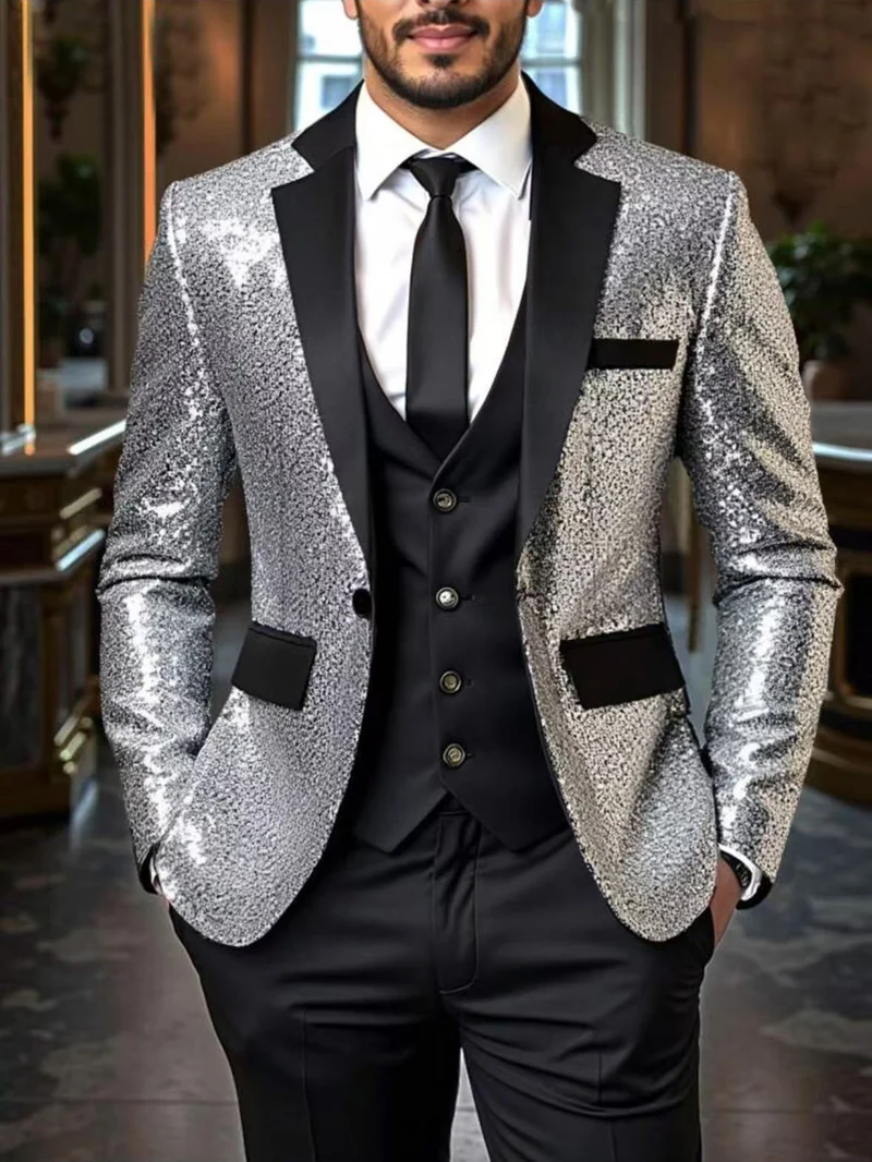 Herren Pailletten‑Sakko mit Satin‑Schalkragen und tailliertem Schnitt Drune