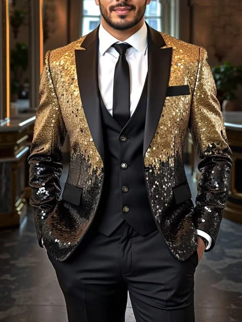Herren Pailletten‑Sakko mit Satin‑Schalkragen und tailliertem Schnitt Drune