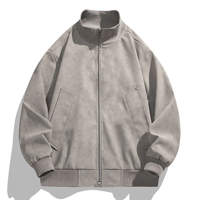 Herren Oversized Wildlederoptik-Bomberjacke mit Stehkragen und gerippten Bündchen Drune