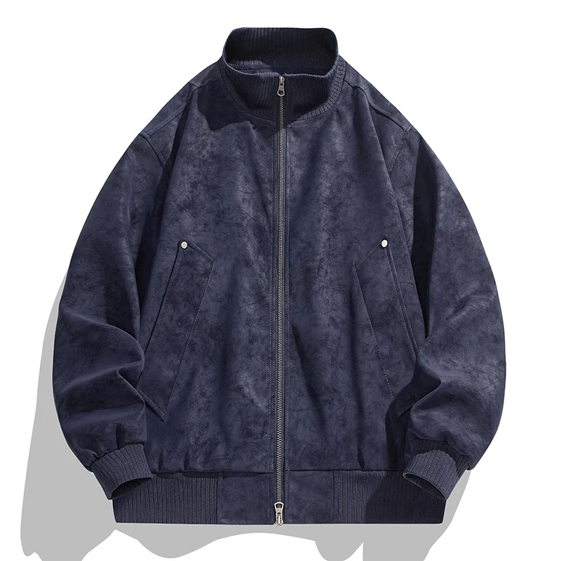 Herren Oversized Wildlederoptik-Bomberjacke mit Stehkragen und gerippten Bündchen Drune