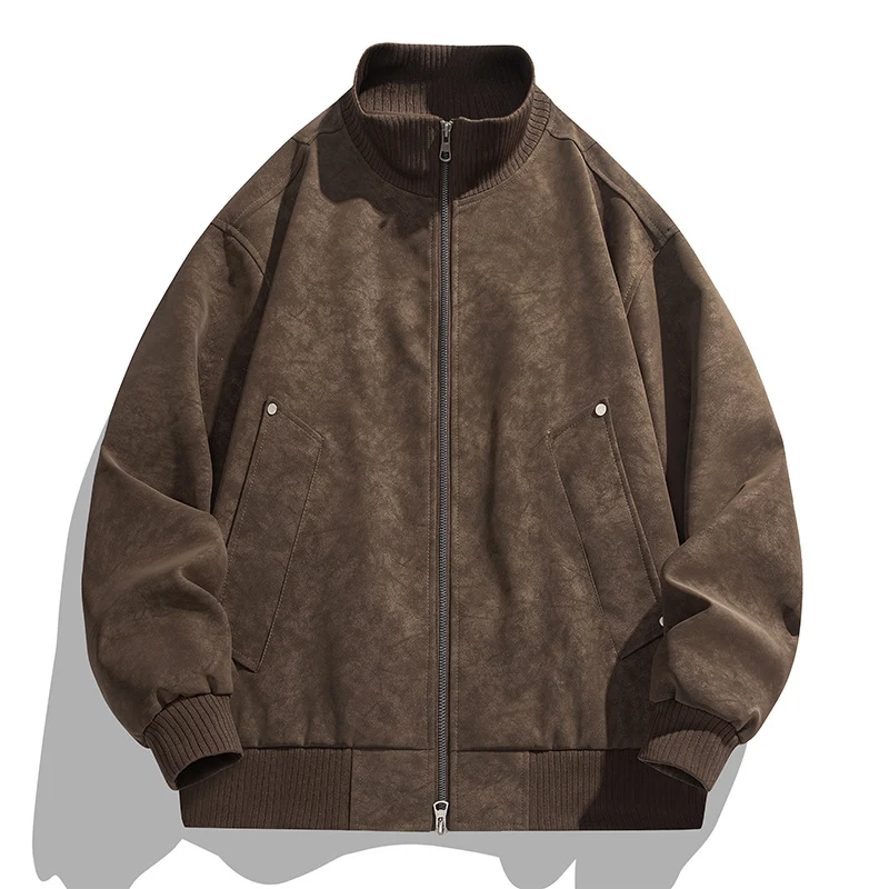 Herren Oversized Wildlederoptik-Bomberjacke mit Stehkragen und gerippten Bündchen Drune
