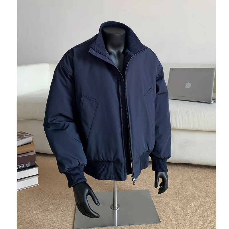 Herren Oversized Stepp-Bomber mit hoher Rippenkragenkonstruktion und verdecktem Reißverschluss Drune