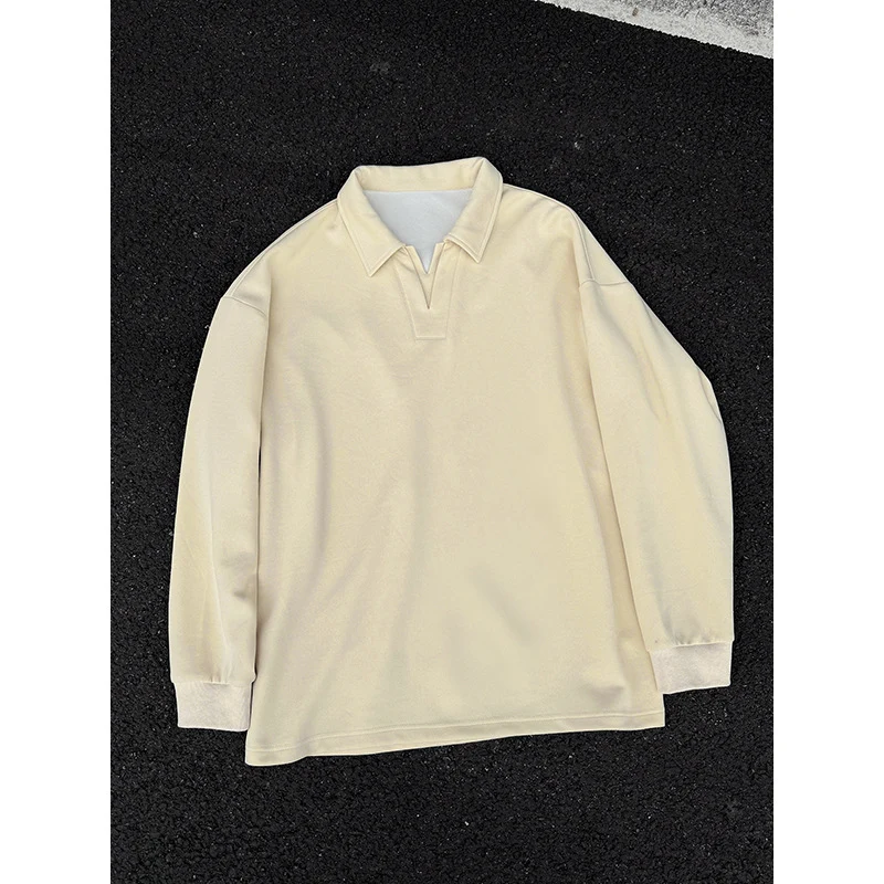 Herren Oversized Polo‑Sweatshirt mit tiefem V‑Ausschnitt, Hemdkragen und gerippten Bündchen Drune