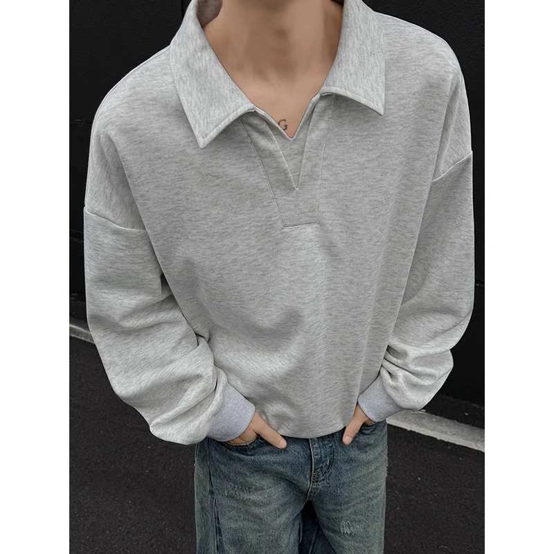 Herren Oversized Polo‑Sweatshirt mit tiefem V‑Ausschnitt, Hemdkragen und gerippten Bündchen Drune