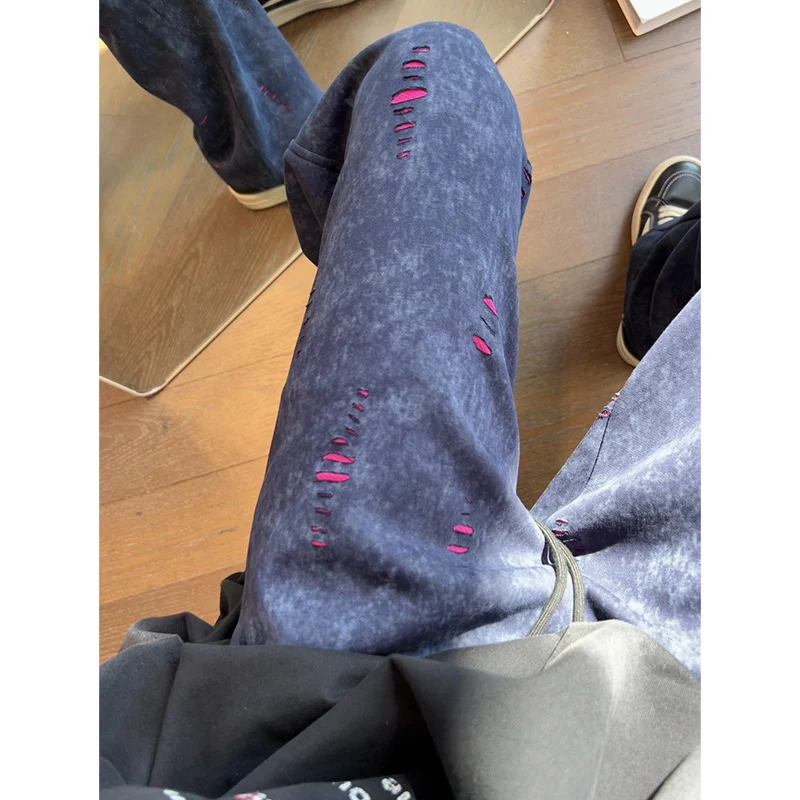Herren Oversized Cordhose mit Distressed‑Details, weitem Bein und Tunnelzug Drune