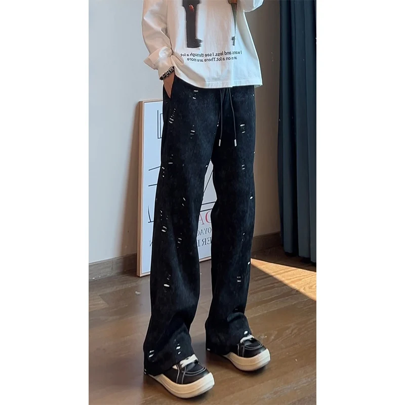 Herren Oversized Cordhose mit Distressed‑Details, weitem Bein und Tunnelzug Drune