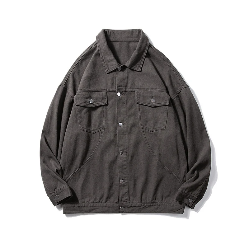 Herren Oversized Canvas Utility-Jacke mit Druckknopffront, aufgesetzten Brusttaschen und Raglanärmeln Drune