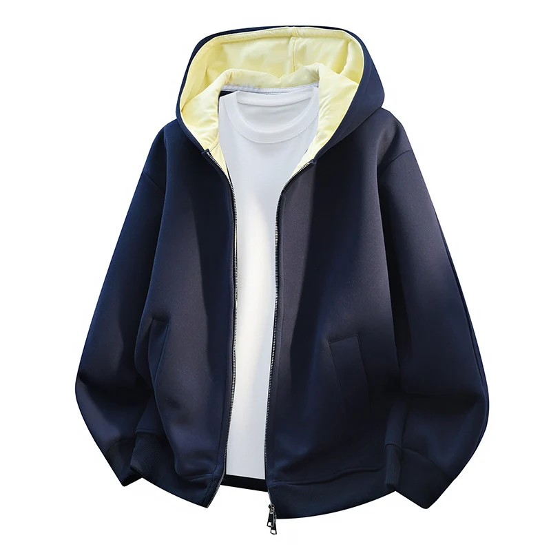 Herren Oversize-Zip-Hoodie mit kontrastgefütterter Kapuze und Kängurutaschen Drune