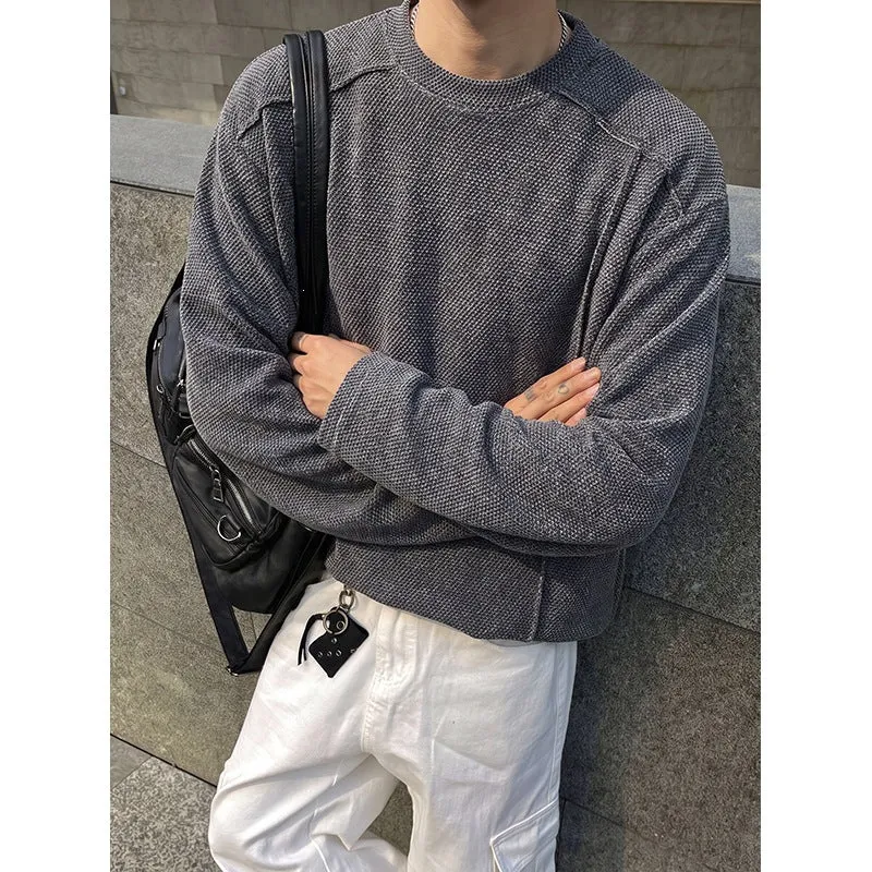 Herren Oversize Waffelstrick-Pullover mit Rundhalsausschnitt Drune