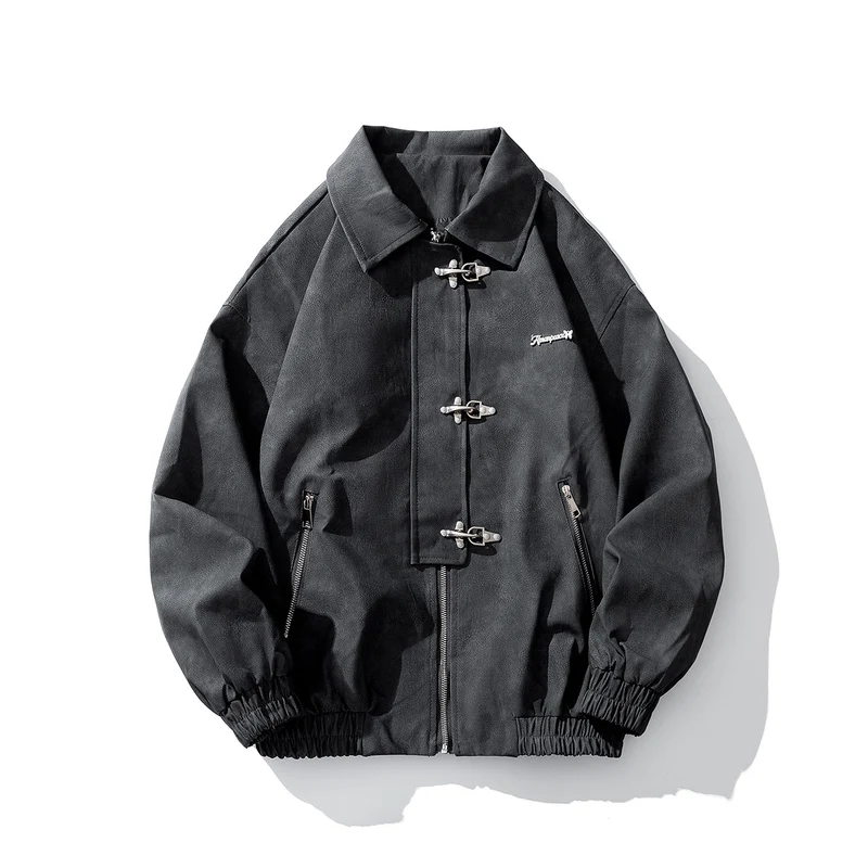Herren Oversize Veloursjacke mit markanten Metallverschlüssen und Reißverschlusstaschen Drune