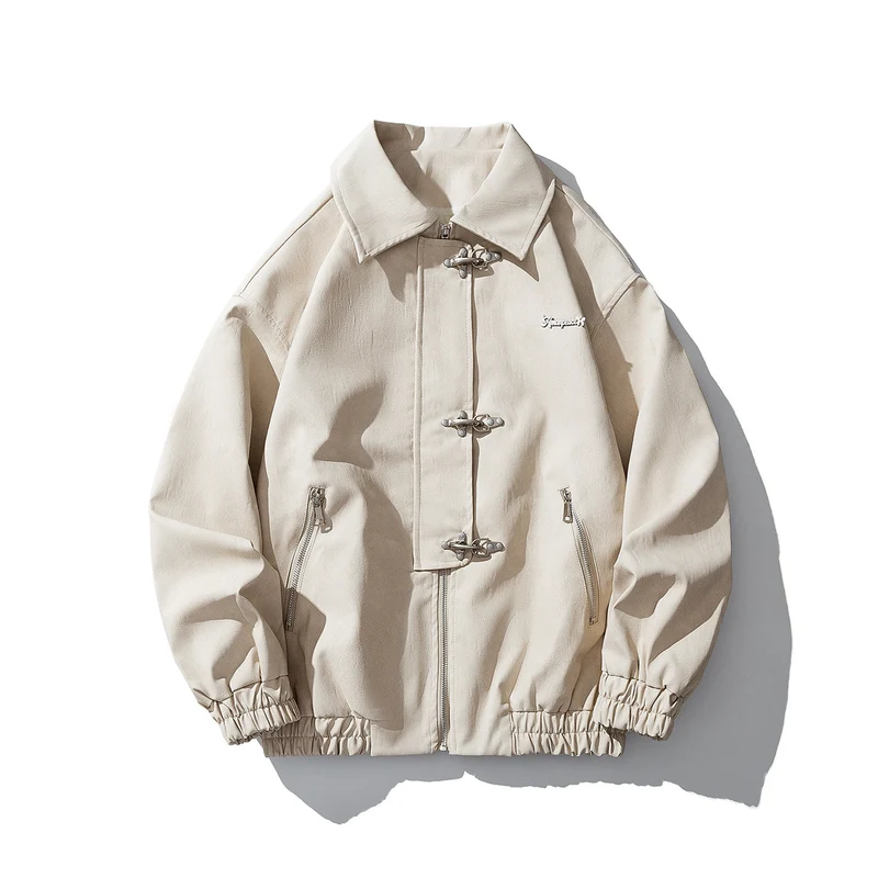 Herren Oversize Veloursjacke mit markanten Metallverschlüssen und Reißverschlusstaschen Drune