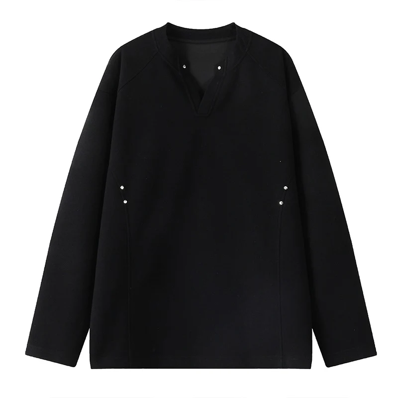 Herren Oversize-Sweatshirt mit V‑Schlitz, Raglanärmeln und Nieten-Details Drune