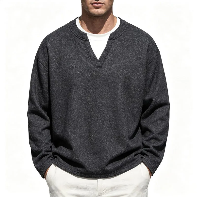 Herren Oversize Sweatshirt mit V-Ausschnitt und melierter Struktur Drune