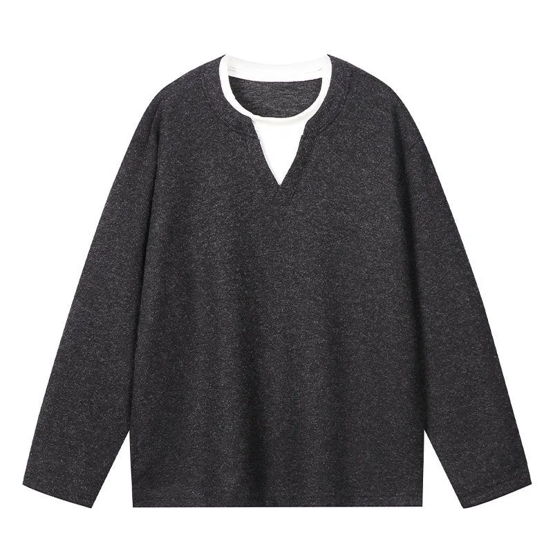 Herren Oversize Sweatshirt mit V-Ausschnitt und melierter Struktur Drune