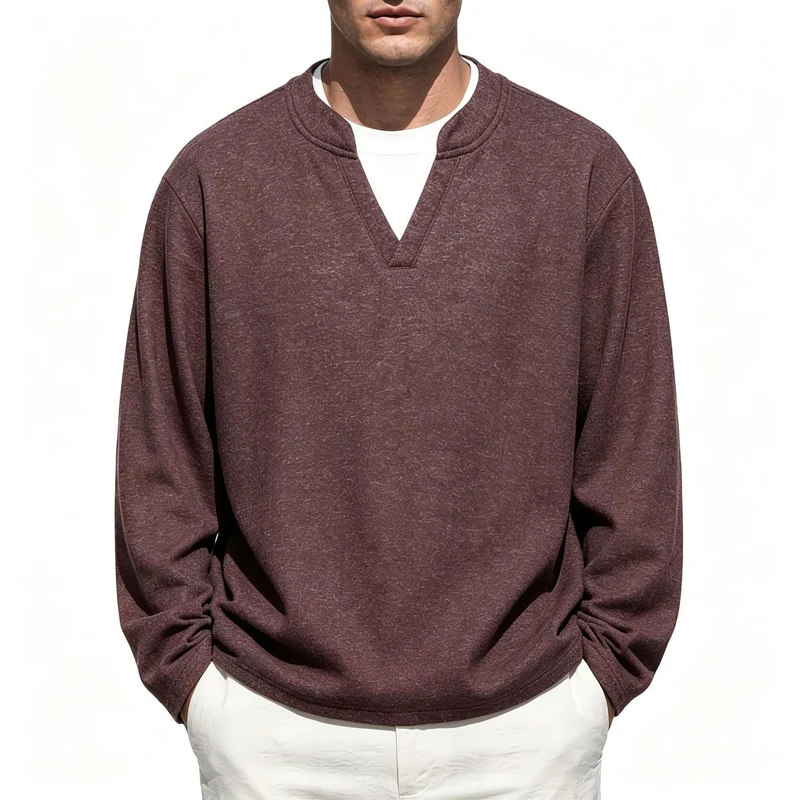 Herren Oversize Sweatshirt mit V-Ausschnitt und melierter Struktur Drune