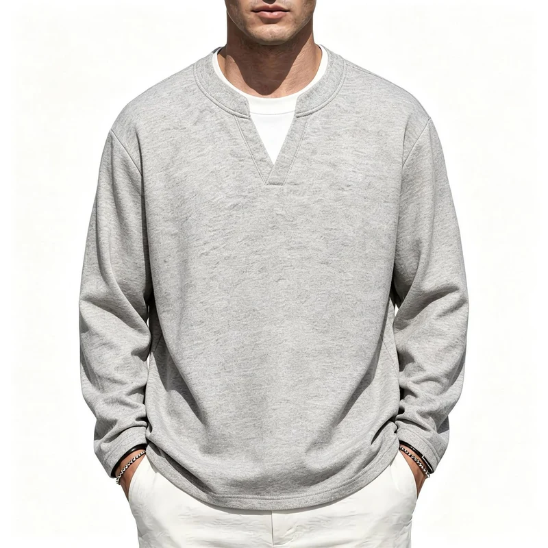 Herren Oversize Sweatshirt mit V-Ausschnitt und melierter Struktur Drune