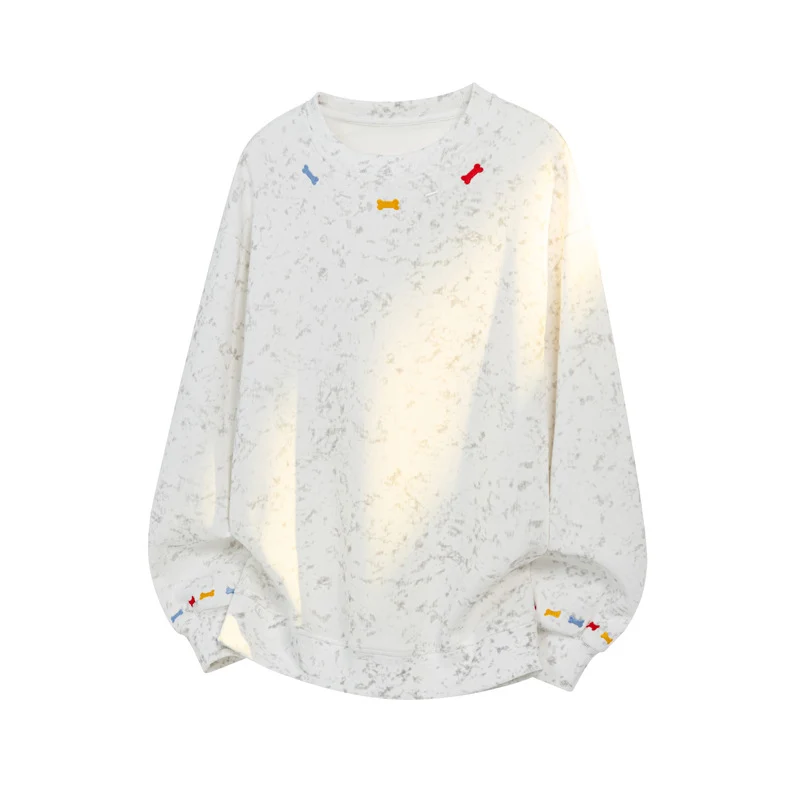 Herren Oversize-Sweatshirt mit Marmor-Effekt und bunten Knochenstickereien Drune