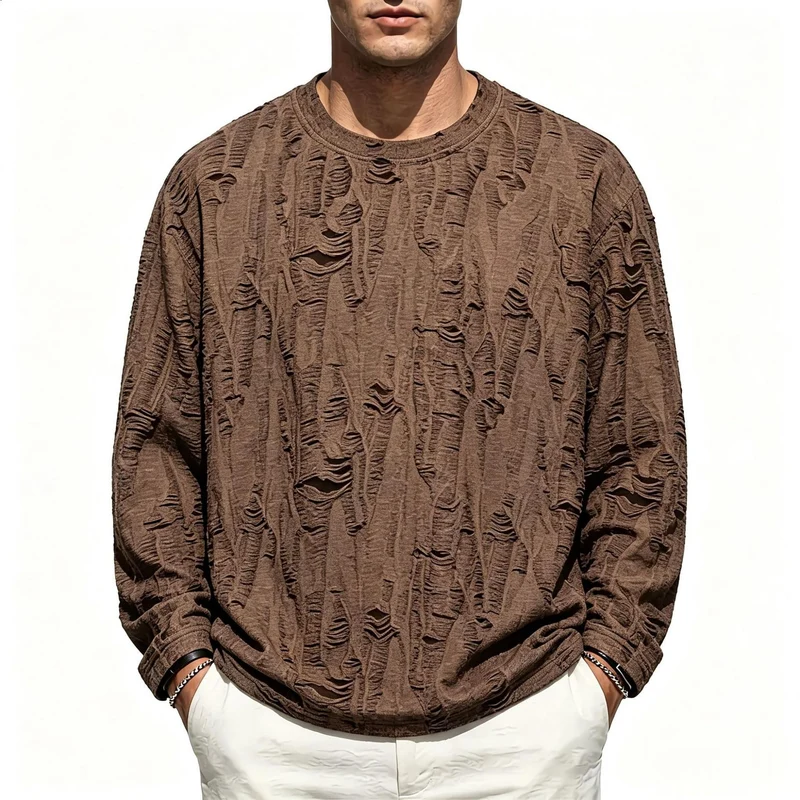 Herren Oversize-Sweatshirt mit ausgefranstem Look und strukturierter Rippoptik Drune
