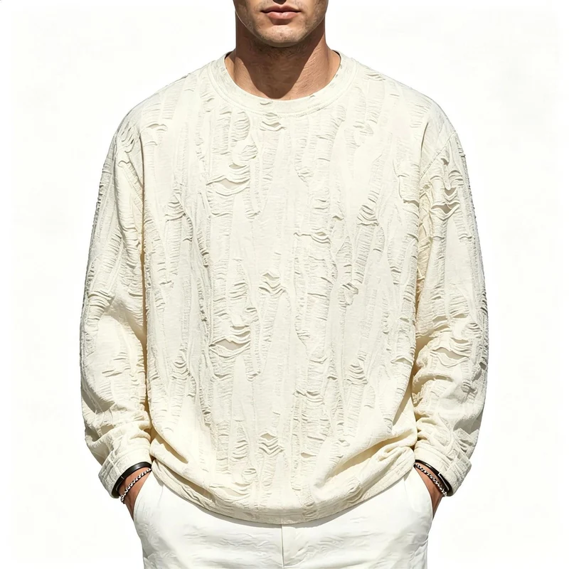 Herren Oversize-Sweatshirt mit ausgefranstem Look und strukturierter Rippoptik Drune