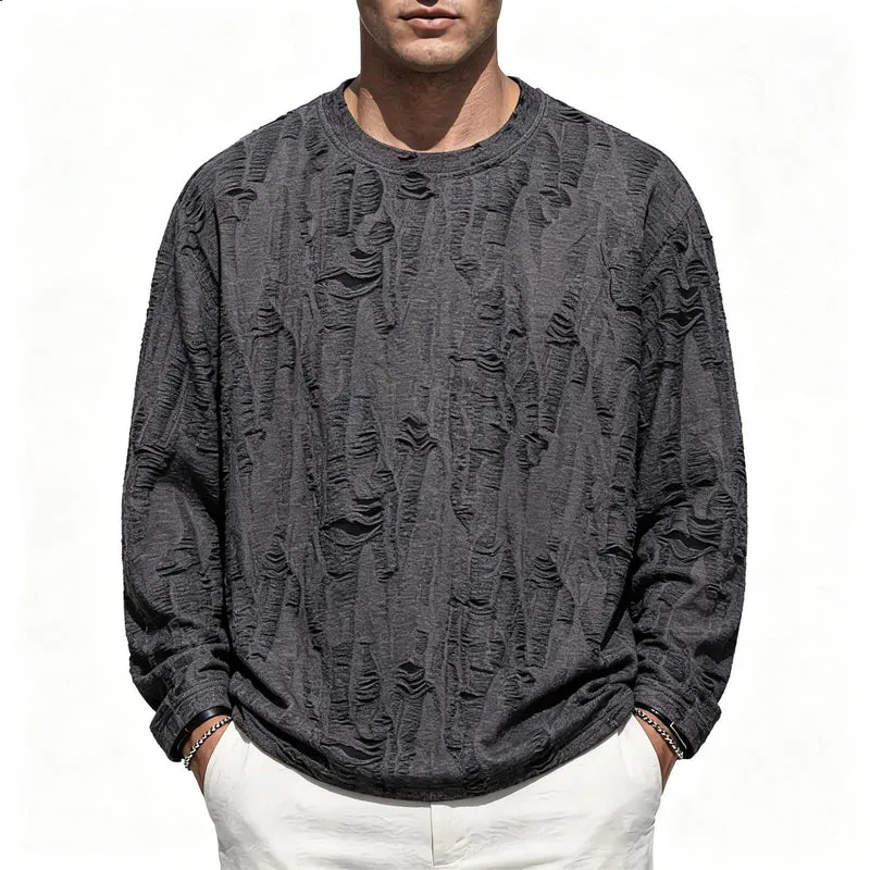 Herren Oversize-Sweatshirt mit ausgefranstem Look und strukturierter Rippoptik Drune