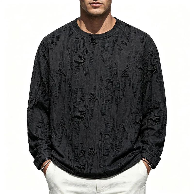 Herren Oversize-Sweatshirt mit ausgefranstem Look und strukturierter Rippoptik Drune