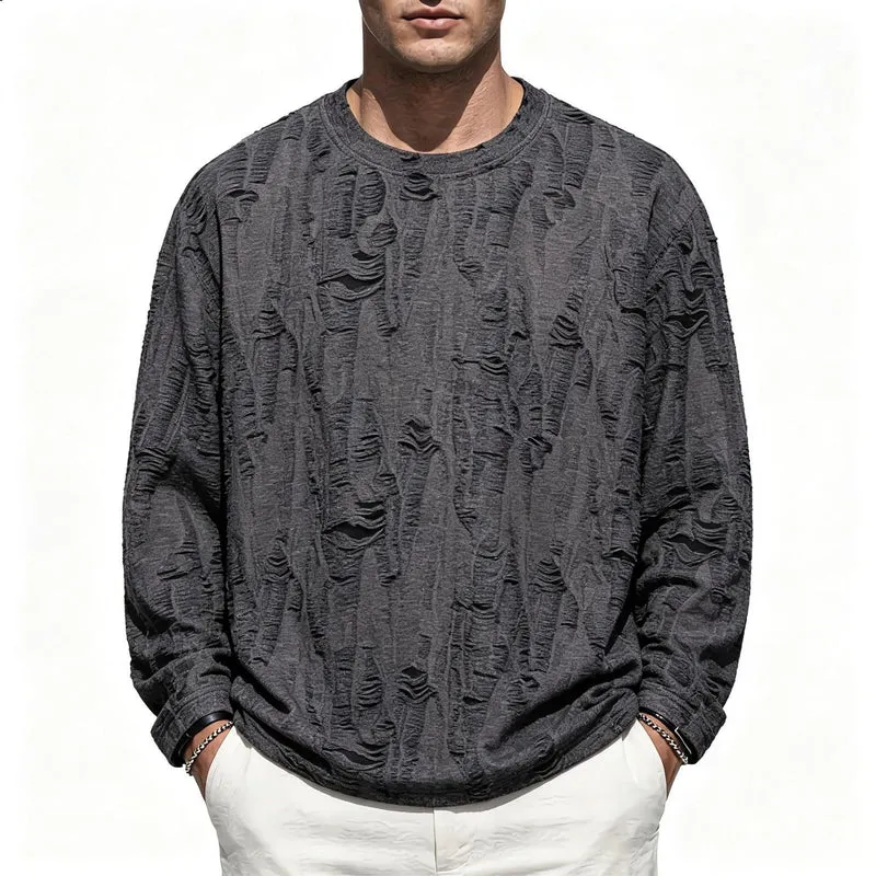 Herren Oversize-Sweatshirt mit ausgefranstem Look und strukturierter Rippoptik Drune