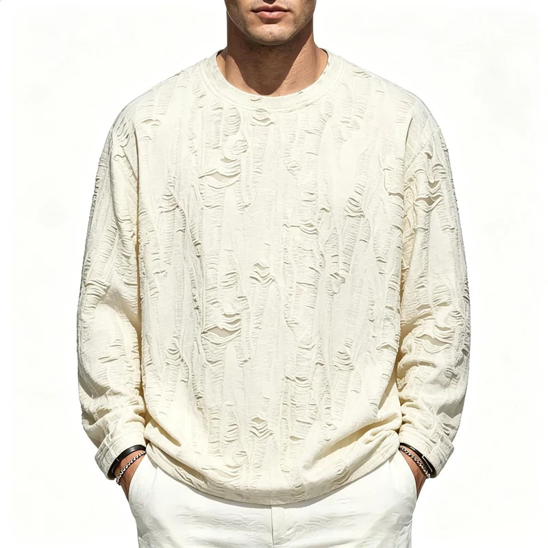 Herren Oversize-Sweatshirt mit ausgefranstem Look und strukturierter Rippoptik Drune