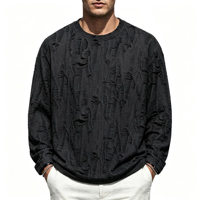 Herren Oversize-Sweatshirt mit ausgefranstem Look und strukturierter Rippoptik Drune