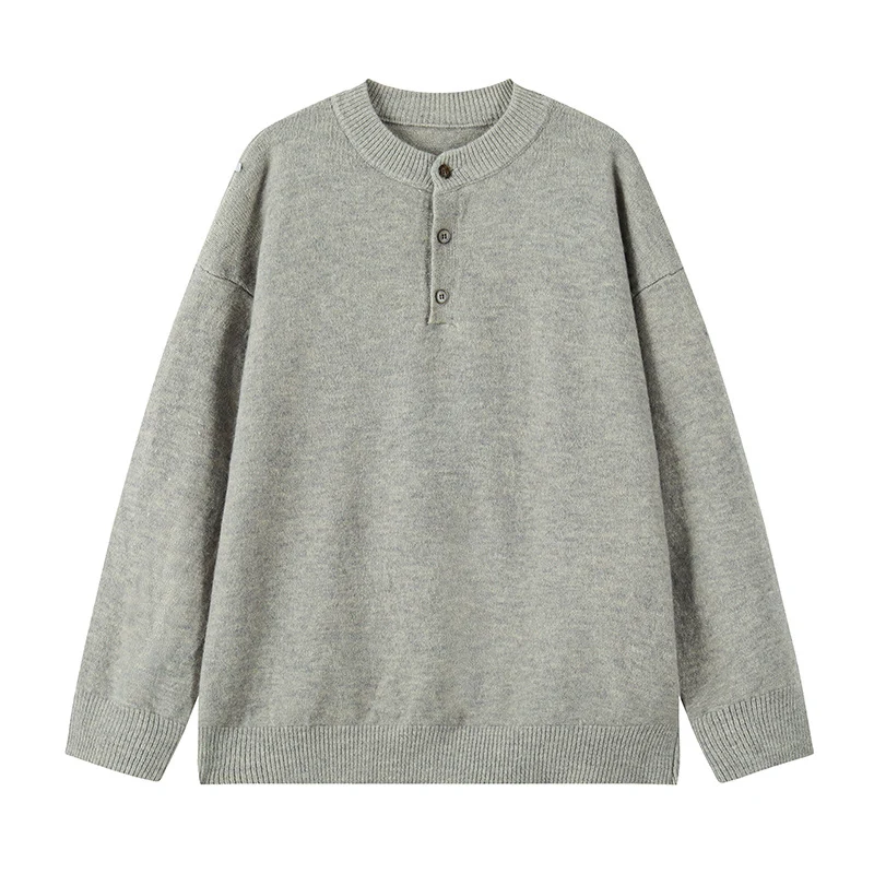Herren Oversize-Strickpullover mit Henley-Kragen und Halbknopfleiste Drune