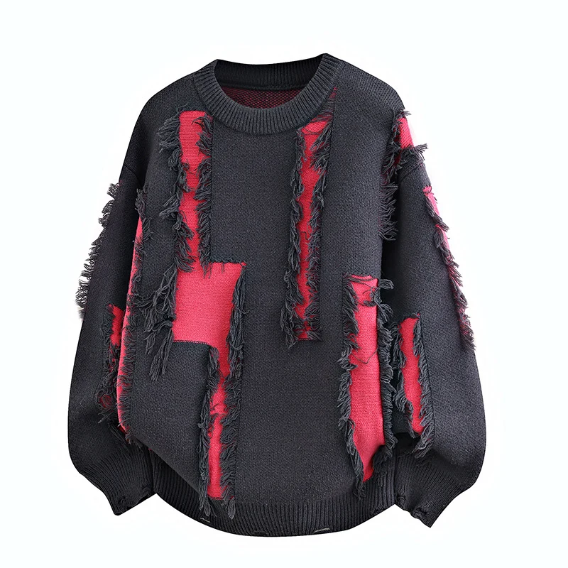 Herren Oversize Strickpullover mit Fransenapplikationen und Balloonärmeln Drune