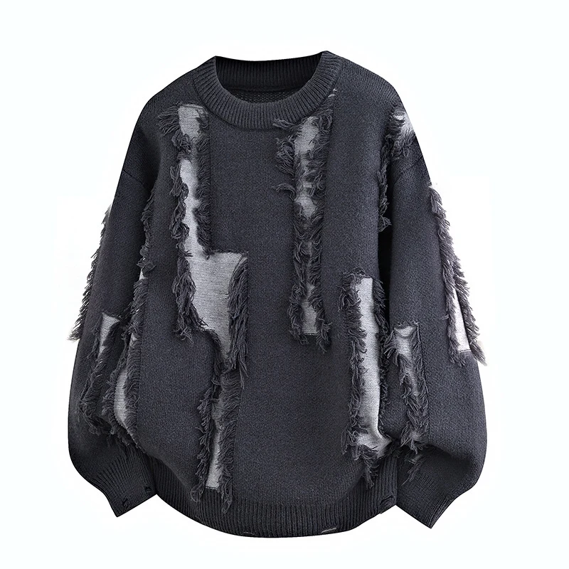 Herren Oversize Strickpullover mit Fransenapplikationen und Balloonärmeln Drune