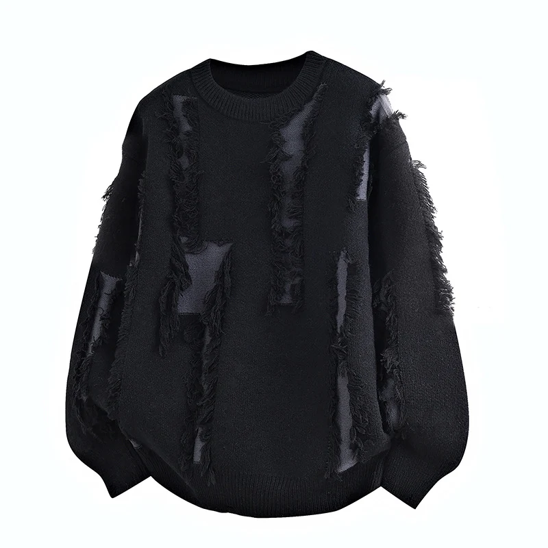 Herren Oversize Strickpullover mit Fransenapplikationen und Balloonärmeln Drune