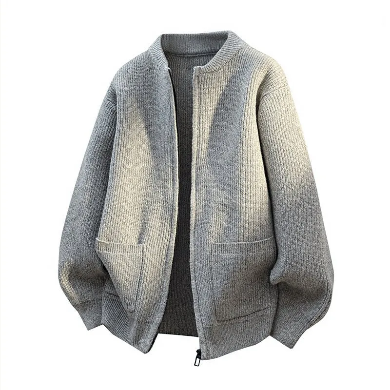 Herren Oversize-Strickjacke mit Zwei-Wege-Reißverschluss, geripptem Bund und aufgesetzten Taschen Drune