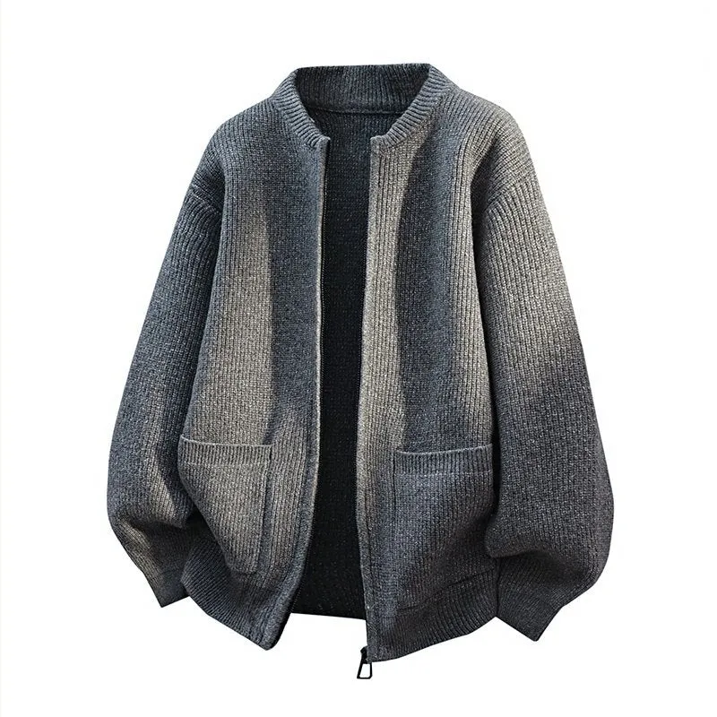 Herren Oversize-Strickjacke mit Zwei-Wege-Reißverschluss, geripptem Bund und aufgesetzten Taschen Drune