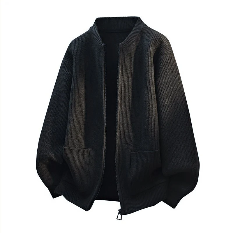 Herren Oversize-Strickjacke mit Zwei-Wege-Reißverschluss, geripptem Bund und aufgesetzten Taschen Drune