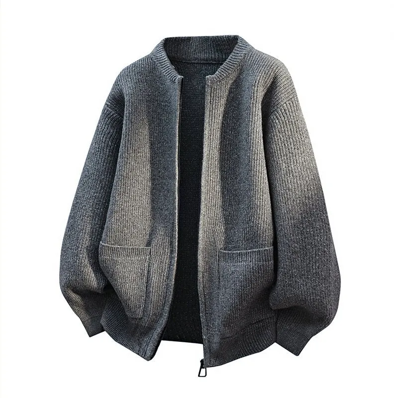 Herren Oversize-Strickjacke mit Zwei-Wege-Reißverschluss, geripptem Bund und aufgesetzten Taschen Drune