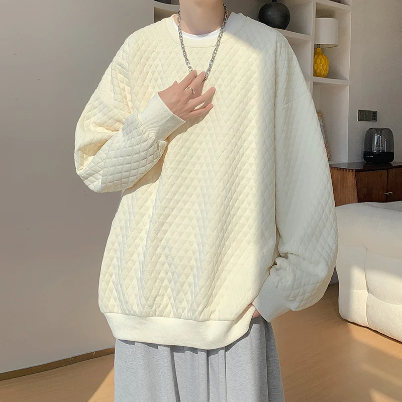 Herren Oversize-Quilt-Sweatshirt mit Rautenmuster und gerippten Bündchen Drune