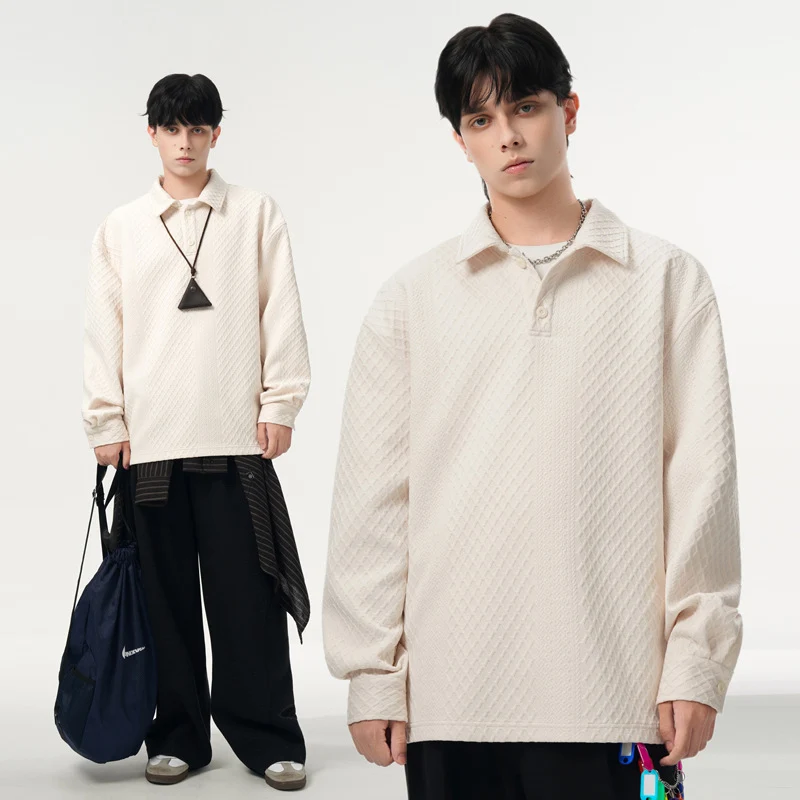 Herren Oversize-Poloshirt-Sweatshirt mit diamantstruktur, verlängertem Schnitt und Polokragen Drune