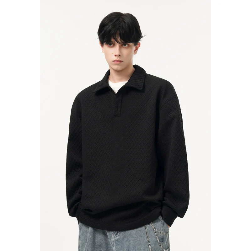Herren Oversize-Poloshirt-Sweatshirt mit diamantstruktur, verlängertem Schnitt und Polokragen Drune