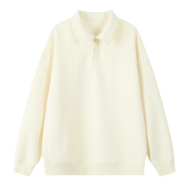Herren Oversize-Polo-Strickpullover mit Rauten- und Zopfstruktur Drune