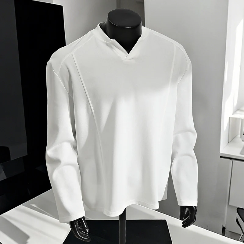 Herren Oversize-Langarmshirt mit V-Notch-Kragen, minimalistischer Schnitt und weichem Baumwollmix Drune