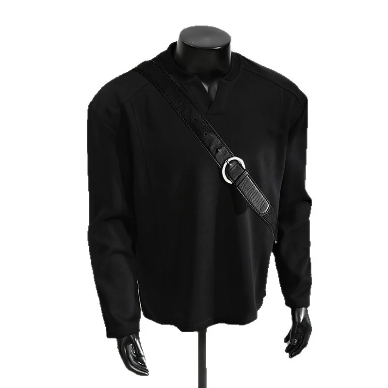 Herren Oversize-Langarmshirt mit V-Notch-Kragen, minimalistischer Schnitt und weichem Baumwollmix Drune