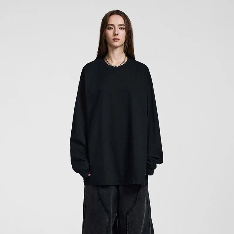 Herren Oversize-Langarmshirt mit überschnittener Schulter und Rundhalsausschnitt Drune