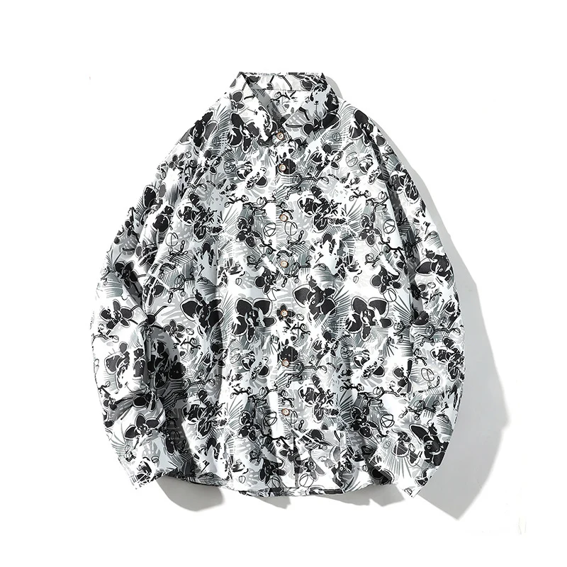 Herren Oversize-Knopfhemd mit grafischem Allover-Print und lockerem Relaxed-Schnitt Drune
