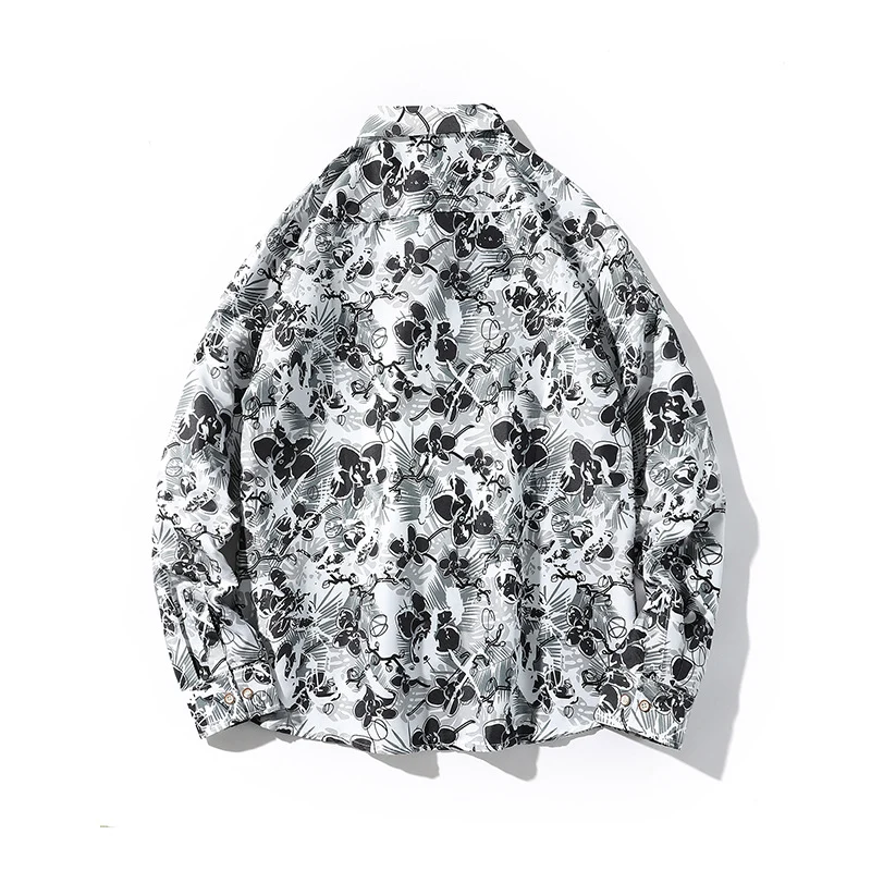 Herren Oversize-Knopfhemd mit grafischem Allover-Print und lockerem Relaxed-Schnitt Drune