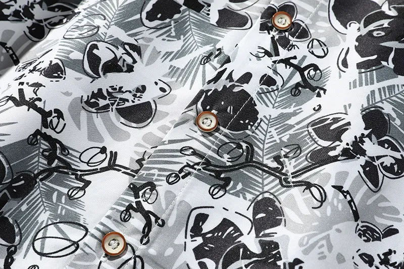 Herren Oversize-Knopfhemd mit grafischem Allover-Print und lockerem Relaxed-Schnitt Drune
