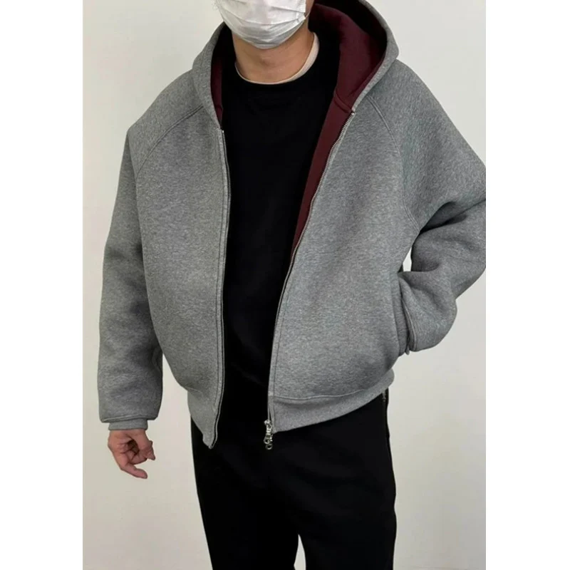 Herren Oversize-Kapuzensweatjacke aus schwerem French-Terry mit Zwei-Wege-Reißverschluss Drune