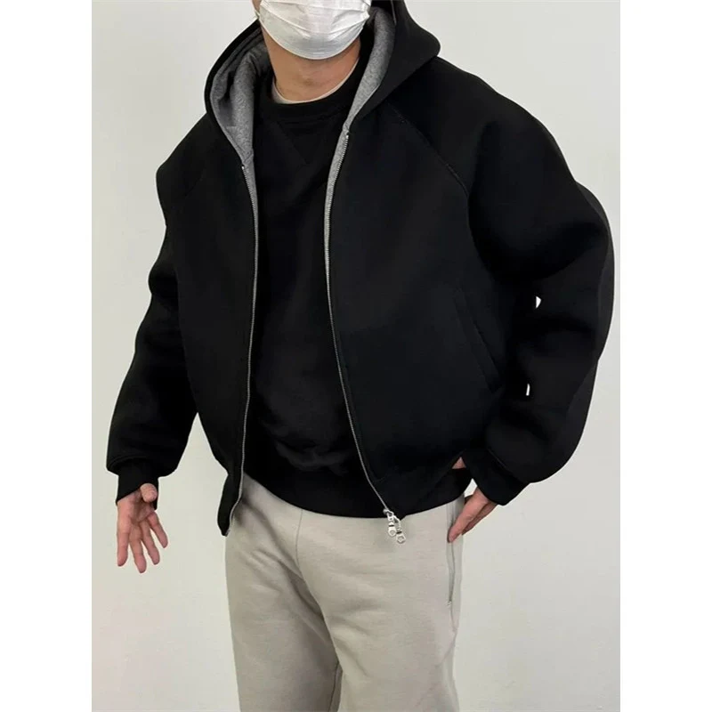 Herren Oversize-Kapuzensweatjacke aus schwerem French-Terry mit Zwei-Wege-Reißverschluss Drune