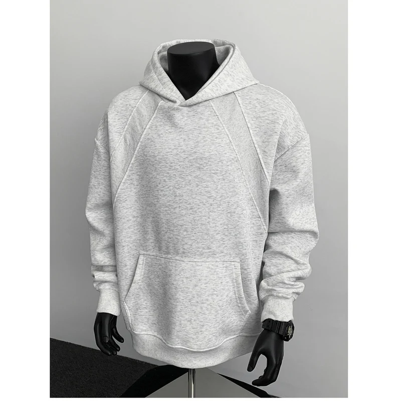 Herren Oversize-Kapuzenpullover mit diagonalem Einsatz und Kängurutasche Drune