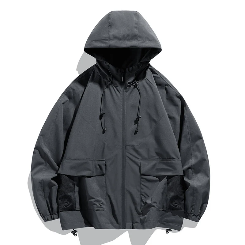 Herren Oversize Kapuzen-Windbreaker mit Multi‑Taschen, Mesh‑Einsätzen und Kordelzug Drune